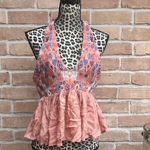 Free People Pink Patterned Tank Top